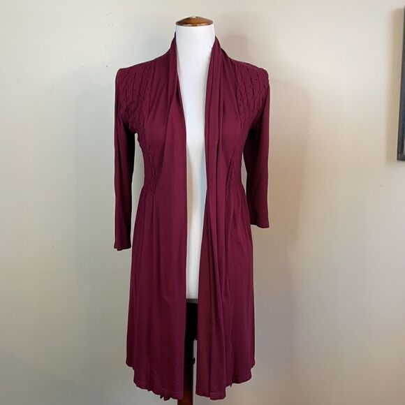M.Rena Burgundy Long Open Lightweight Top (Size: Small) - Picture 5 of 14
